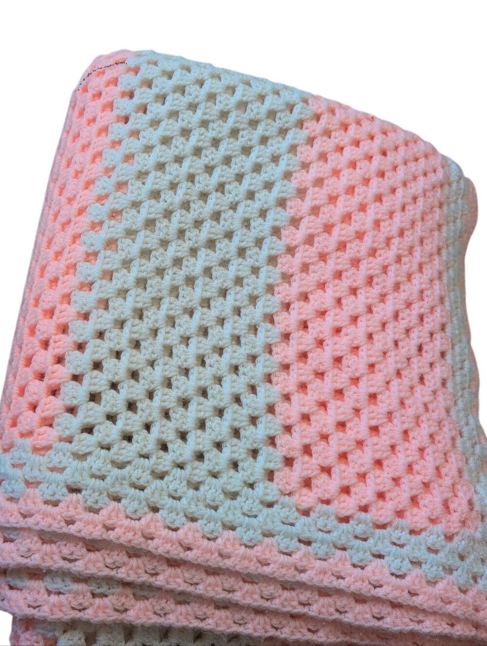 Handmade Crochet Blanket Pink & Gray Granny Stitch Throw | Large 50 x 45